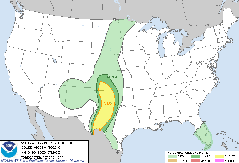 Storm Prediction Center Apr 16, 2016 Early Morning UTC Day 1 Convective Outlook