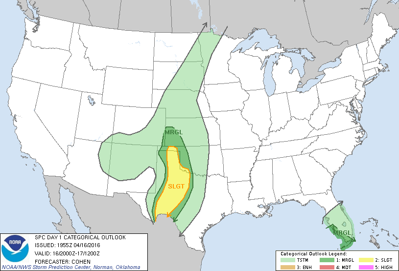 Storm Prediction Center Apr 16, 2016 Afternoon Outlook