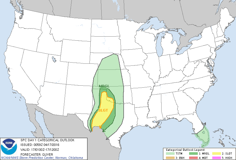 Storm Prediction Center Apr 17, 2016 UTC Evening Outlook