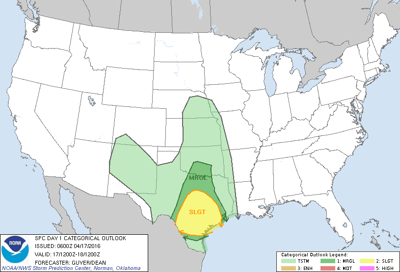 Storm Prediction Center Apr 17, 2016 Early Morning UTC Day 1 Convective Outlook