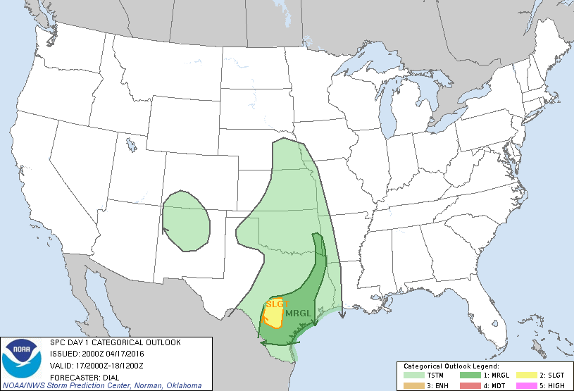 Storm Prediction Center Apr 17, 2016 Afternoon Outlook