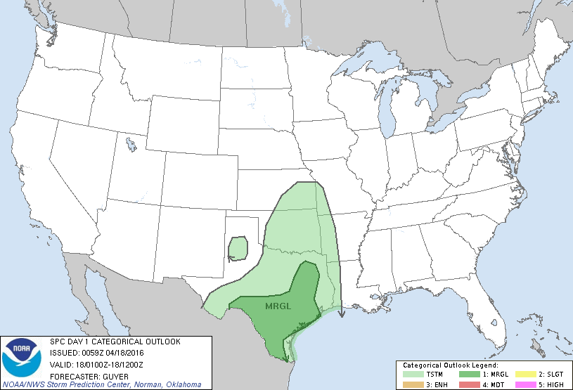 Storm Prediction Center Apr 18, 2016 UTC Evening Outlook