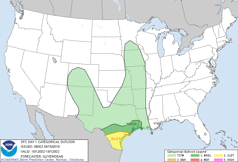 Storm Prediction Center Apr 18, 2016 Early Morning UTC Day 1 Convective Outlook