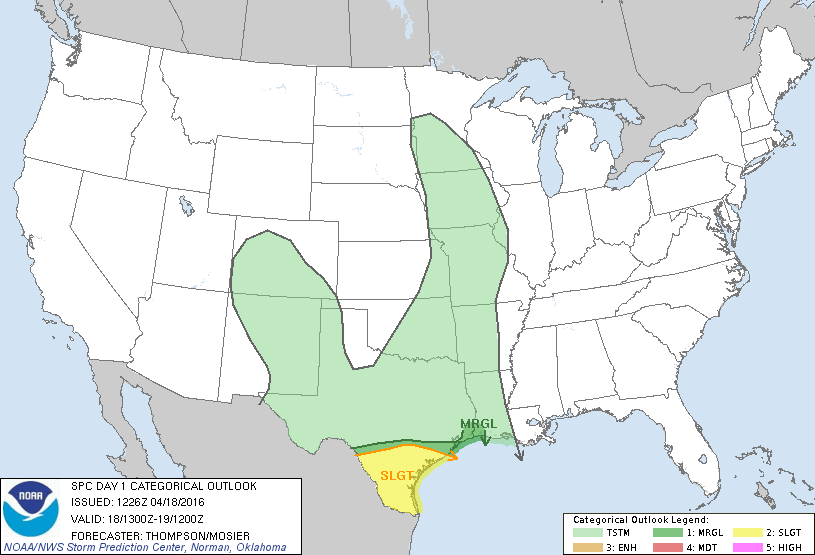Storm Prediction Center Apr 18, 2016 Morning Outlook