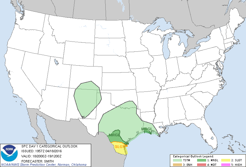 Storm Prediction Center Apr 18, 2016 Afternoon Outlook