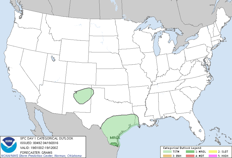 Storm Prediction Center Apr 19, 2016 UTC Evening Outlook