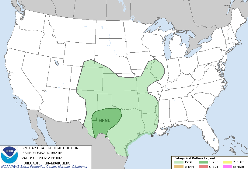 Storm Prediction Center Apr 19, 2016 Early Morning UTC Day 1 Convective Outlook