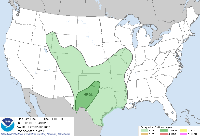 Storm Prediction Center Apr 19, 2016 Afternoon Outlook
