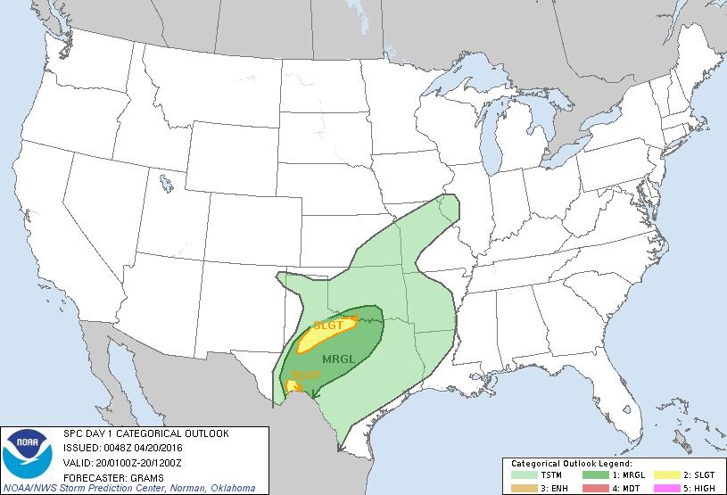 Storm Prediction Center Apr 20, 2016 UTC Evening Outlook