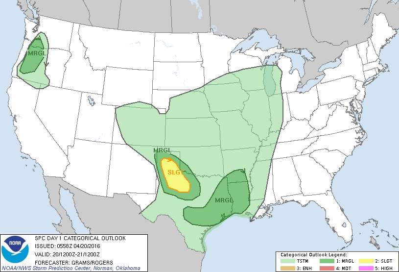 Storm Prediction Center Apr 20, 2016 Early Morning UTC Day 1 Convective Outlook