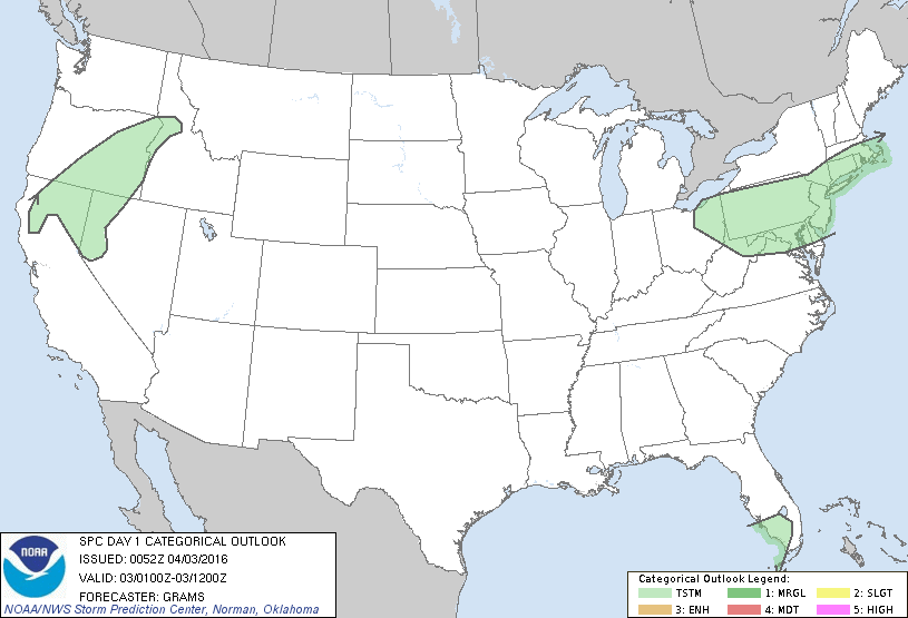 Storm Prediction Center Apr 3, 2016 Evening Outlook