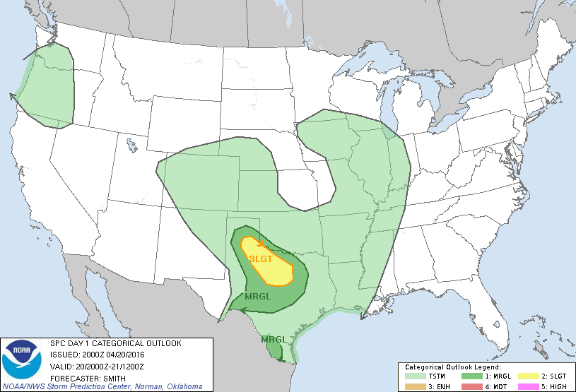 Storm Prediction Center Apr 20, 2016 Afternoon Outlook