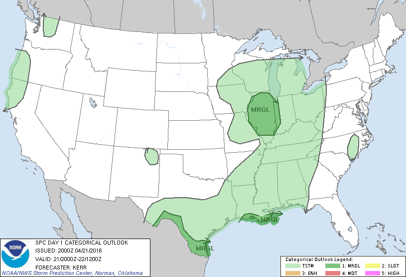 Storm Prediction Center Apr 21, 2016 Afternoon Outlook