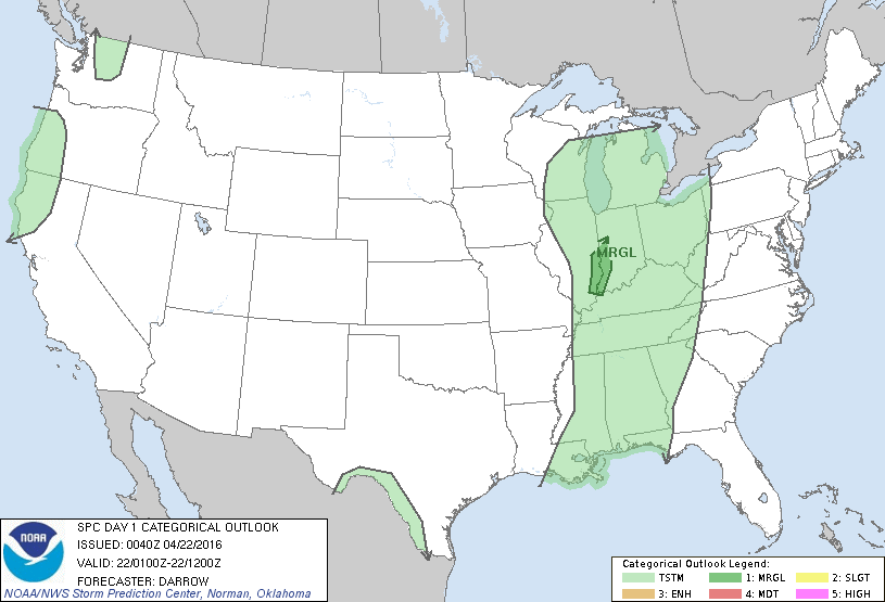 Storm Prediction Center Apr 22, 2016 UTC Evening Outlook