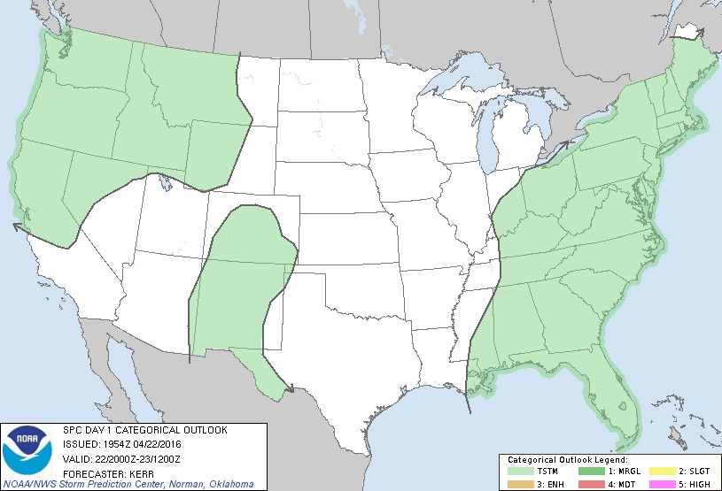 Storm Prediction Center Apr 22, 2016 Afternoon Outlook