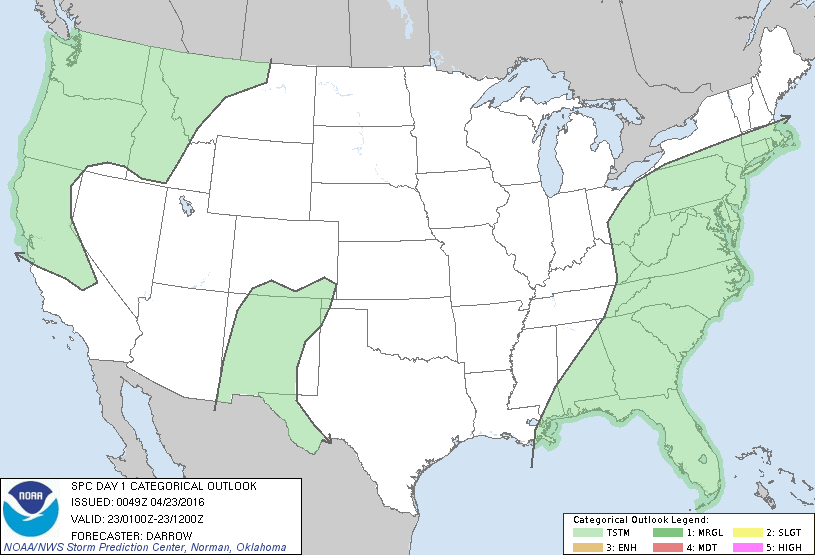 Storm Prediction Center Apr 23, 2016 UTC Evening Outlook