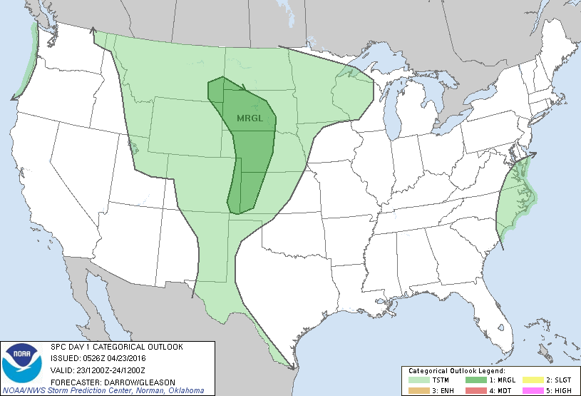 Storm Prediction Center Apr 23, 2016 Early Morning UTC Day 1 Convective Outlook