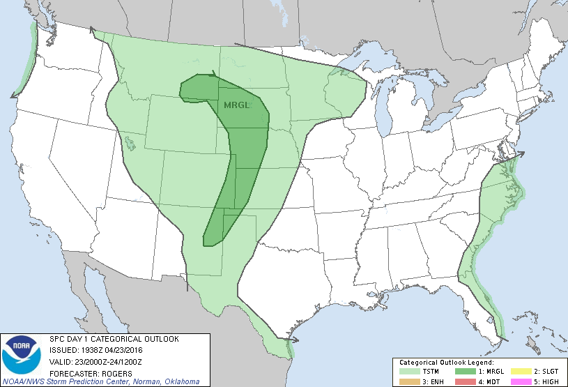 Storm Prediction Center Apr 23, 2016 Afternoon Outlook