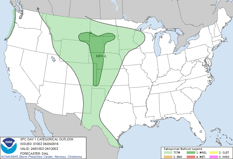 Storm Prediction Center Apr 24, 2016 UTC Evening Outlook