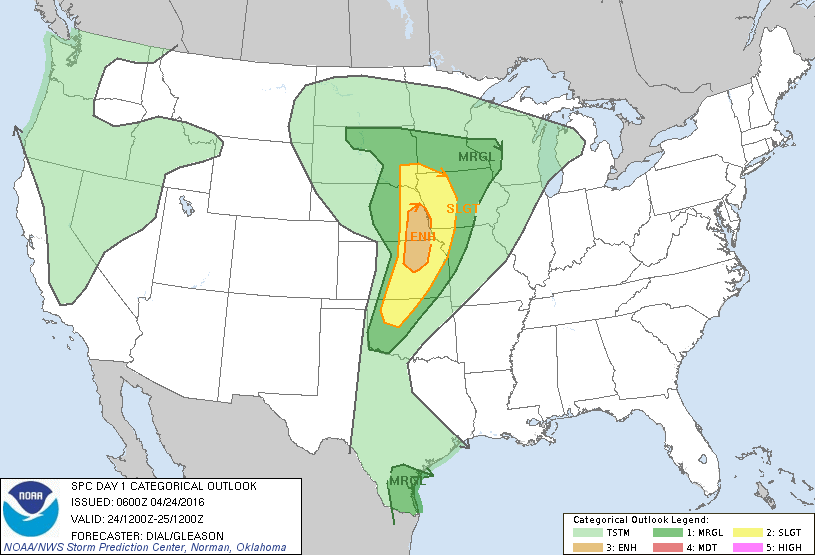 Storm Prediction Center Apr 24, 2016 Early Morning UTC Day 1 Convective Outlook