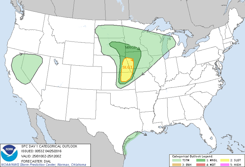 Storm Prediction Center Apr 25, 2016 UTC Evening Outlook