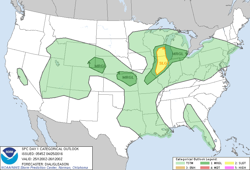 Storm Prediction Center Apr 25, 2016 Early Morning UTC Day 1 Convective Outlook