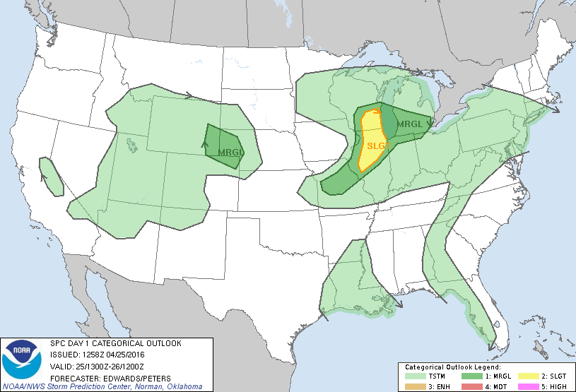 Storm Prediction Center Apr 25, 2016 Morning Outlook