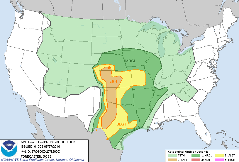 Storm Prediction Center May 27, 2016 UTC Evening Outlook