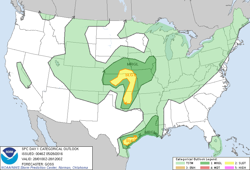 Storm Prediction Center May 28, 2016 UTC Evening Outlook