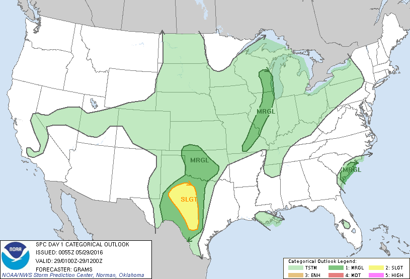 Storm Prediction Center May 29, 2016 UTC Evening Outlook