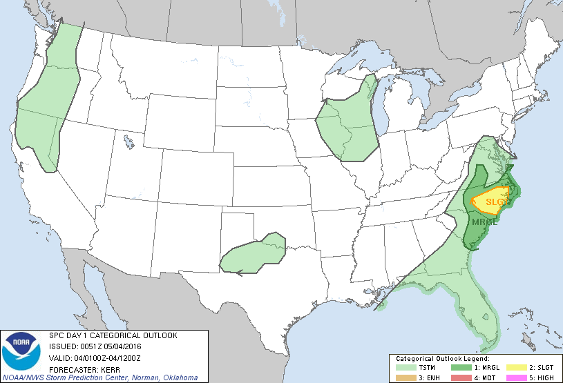 Storm Prediction Center May 4, 2016 UTC Evening Outlook