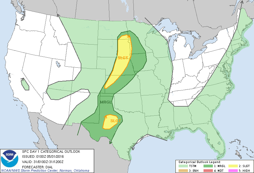 Storm Prediction Center May 31, 2016 UTC Evening Outlook