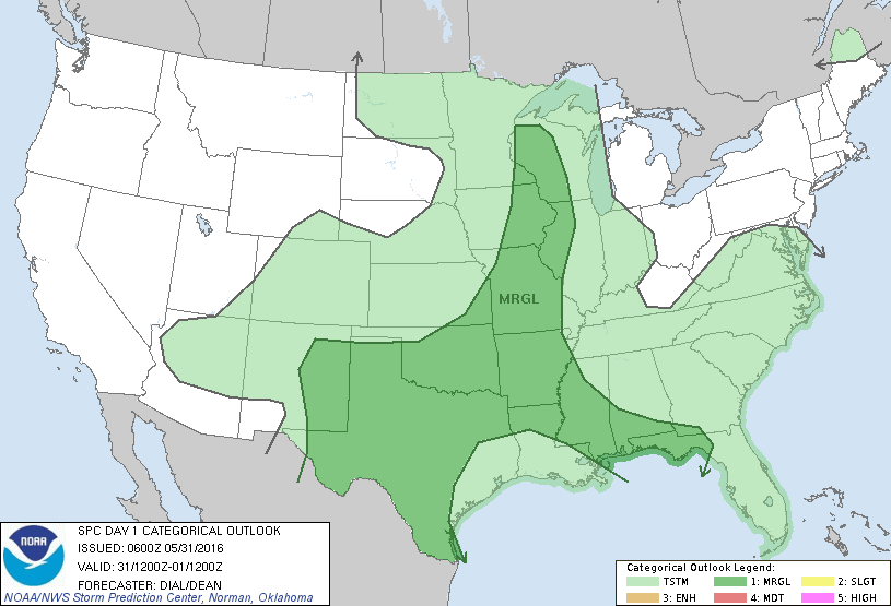 Storm Prediction Center May 31, 2016 Early Morning UTC Day 1 Convective Outlook