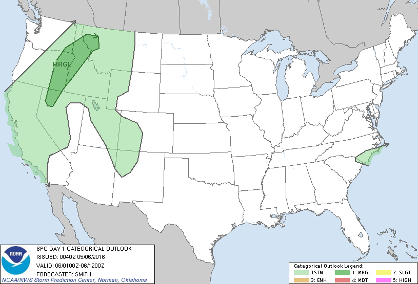 Storm Prediction Center May 6, 2016 UTC Evening Outlook