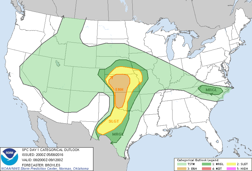Storm Prediction Center May 8, 2016 Afternoon Outlook