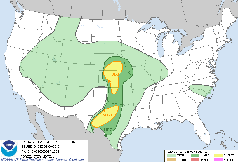 Storm Prediction Center May 9, 2016 UTC Evening Outlook