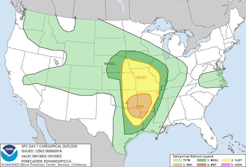 Storm Prediction Center May 9, 2016 Morning Outlook