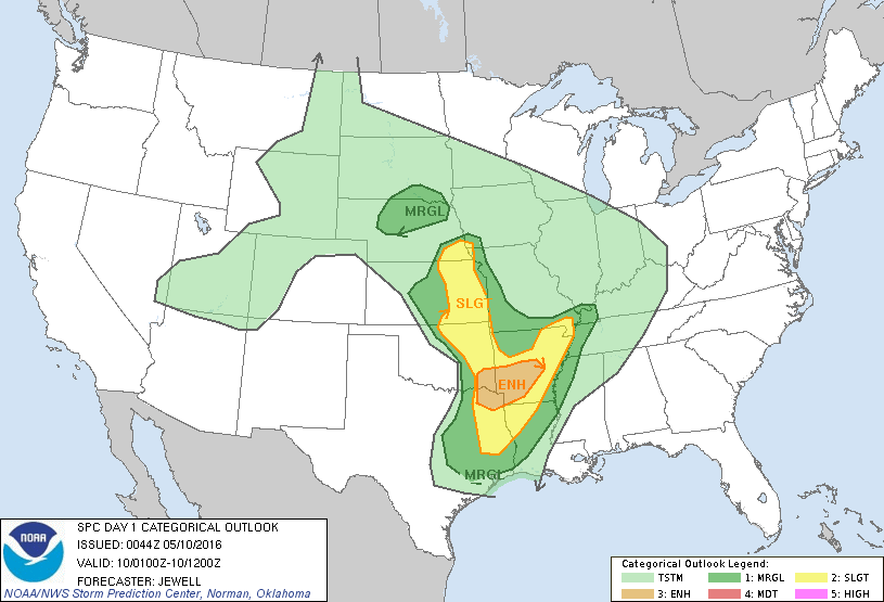 Storm Prediction Center May 10, 2016 UTC Evening Outlook