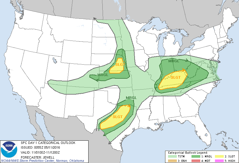 Storm Prediction Center May 11, 2016 UTC Evening Outlook