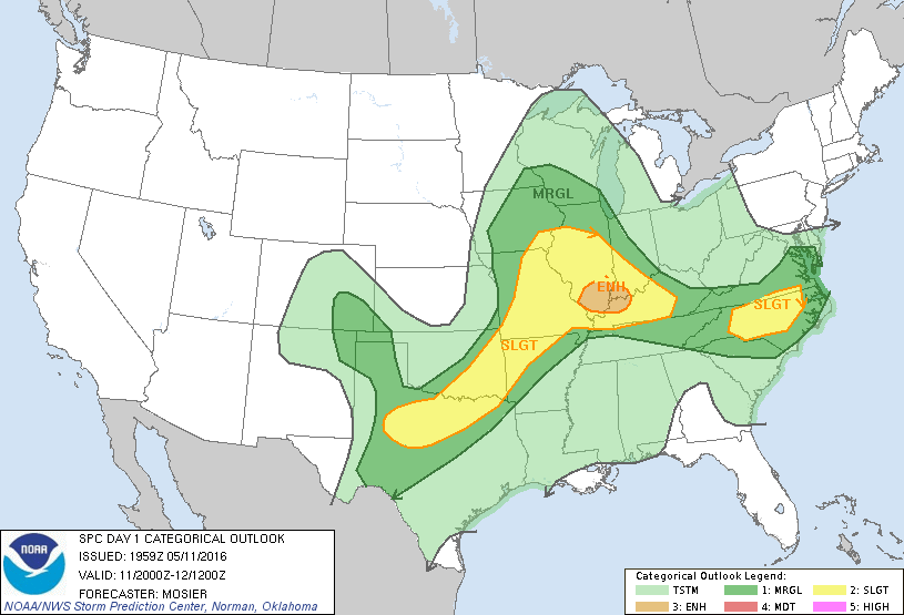 Storm Prediction Center May 11, 2016 Afternoon Outlook