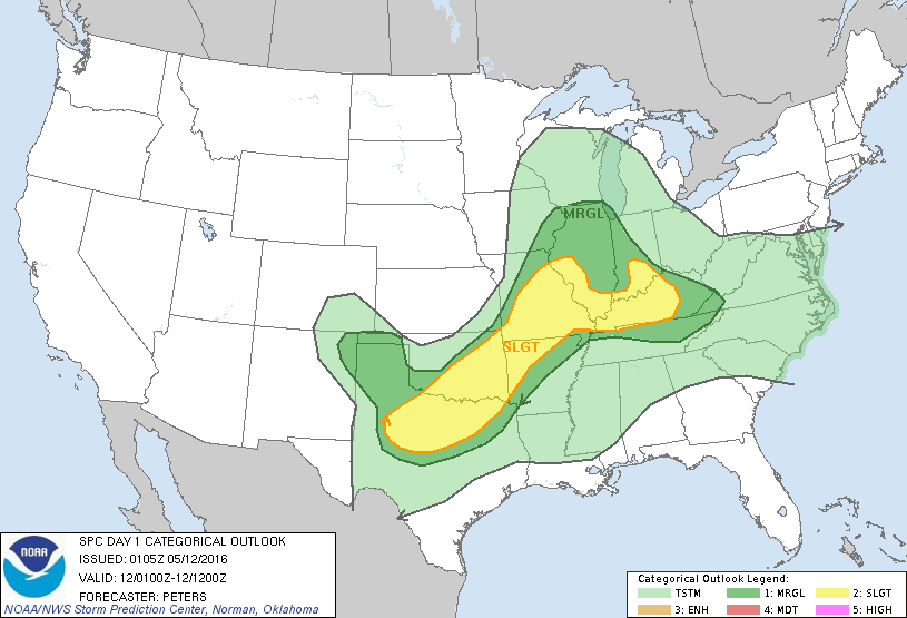 Storm Prediction Center May 12, 2016 UTC Evening Outlook