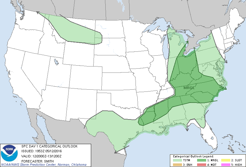 Storm Prediction Center May 12, 2016 Afternoon Outlook