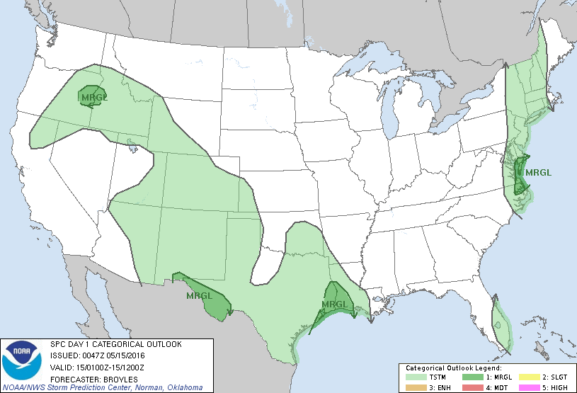 Storm Prediction Center May 15, 2016 UTC Evening Outlook