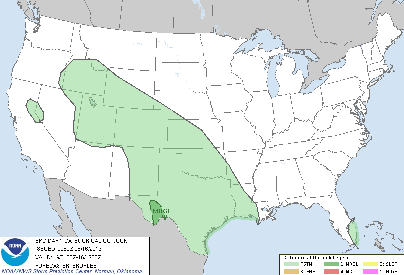 Storm Prediction Center May 16, 2016 UTC Evening Outlook