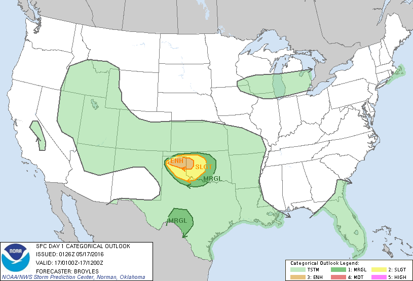 Storm Prediction Center May 17, 2016 UTC Evening Outlook