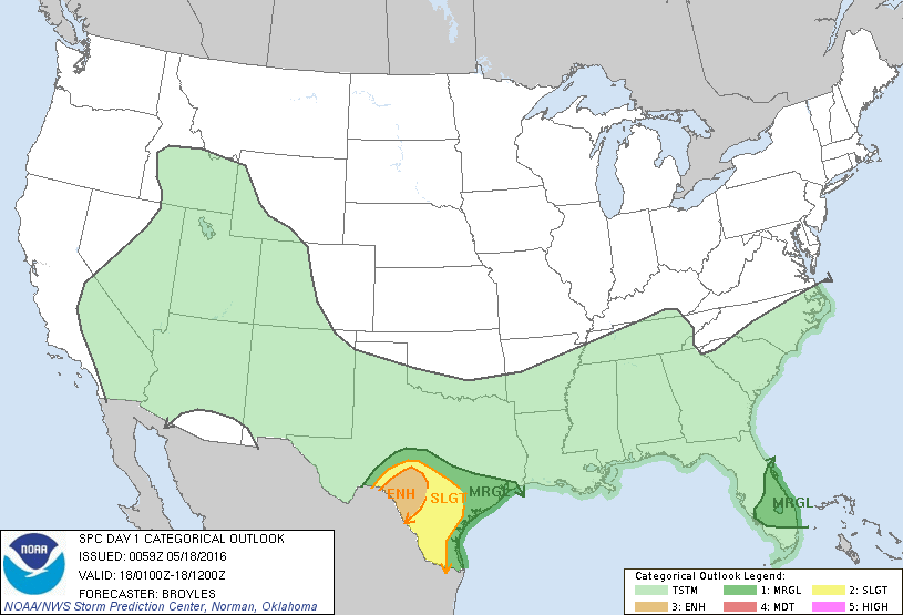 Storm Prediction Center May 18, 2016 UTC Evening Outlook