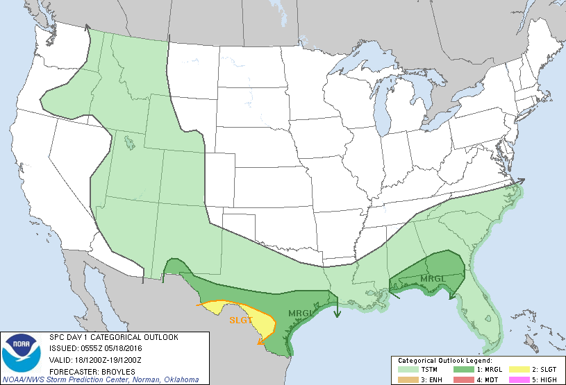 Storm Prediction Center May 18, 2016 Early Morning UTC Day 1 Convective Outlook