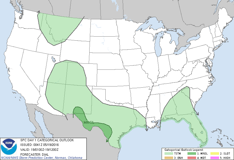 Storm Prediction Center May 19, 2016 UTC Evening Outlook