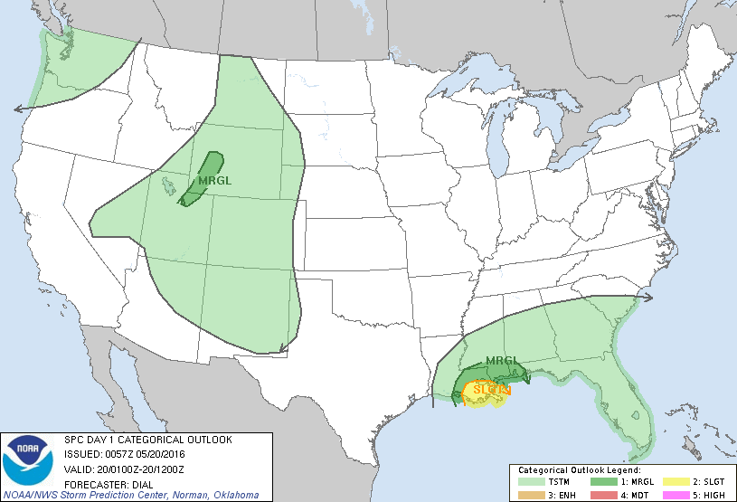 Storm Prediction Center May 20, 2016 UTC Evening Outlook