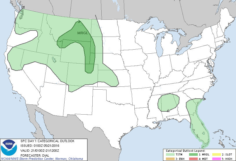 Storm Prediction Center May 21, 2016 UTC Evening Outlook